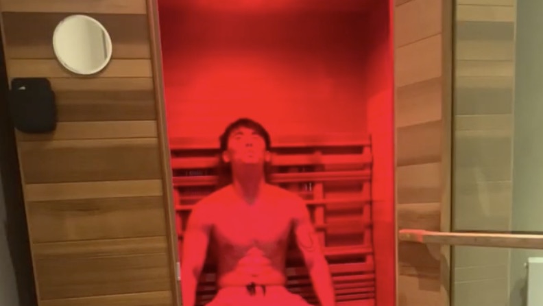 The infrared sauna cabin seen from the treatment room